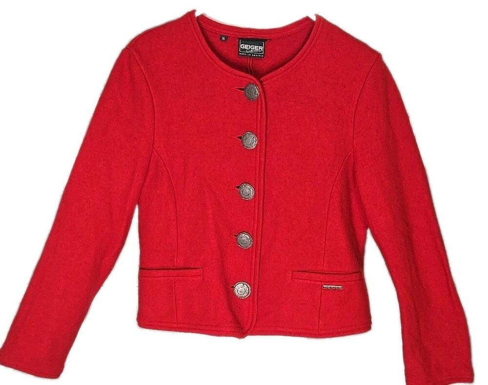 Vintage Geiger Collections Wool Jacket Blazer Red Austria Women’s 36 100%